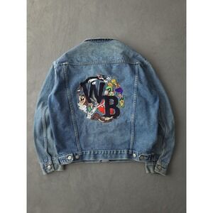 Vintage 90s Warner Bros. Looney Tunes Taz Bugs Bunny Denim Jean Jacket S